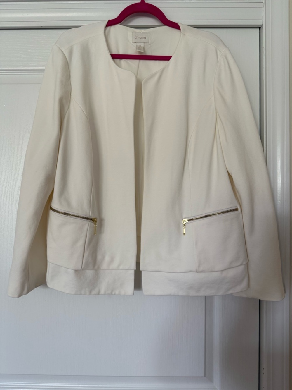 Chico's Cream Zip-Pocket Collarless Jacket
